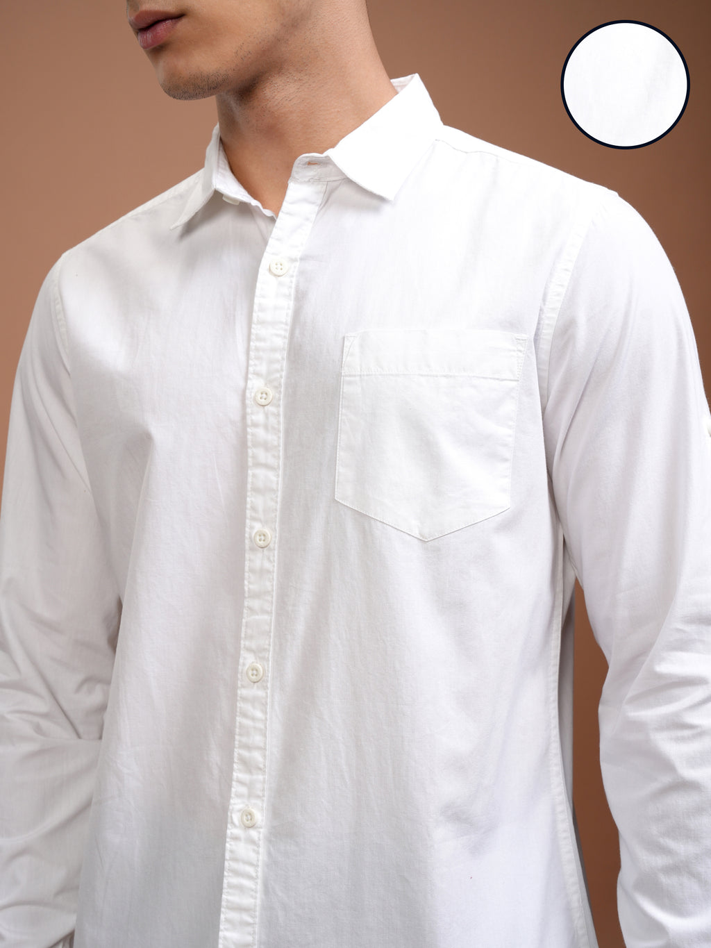 Mens White Slim Fit Solid Casual Shirt - White - Image 5