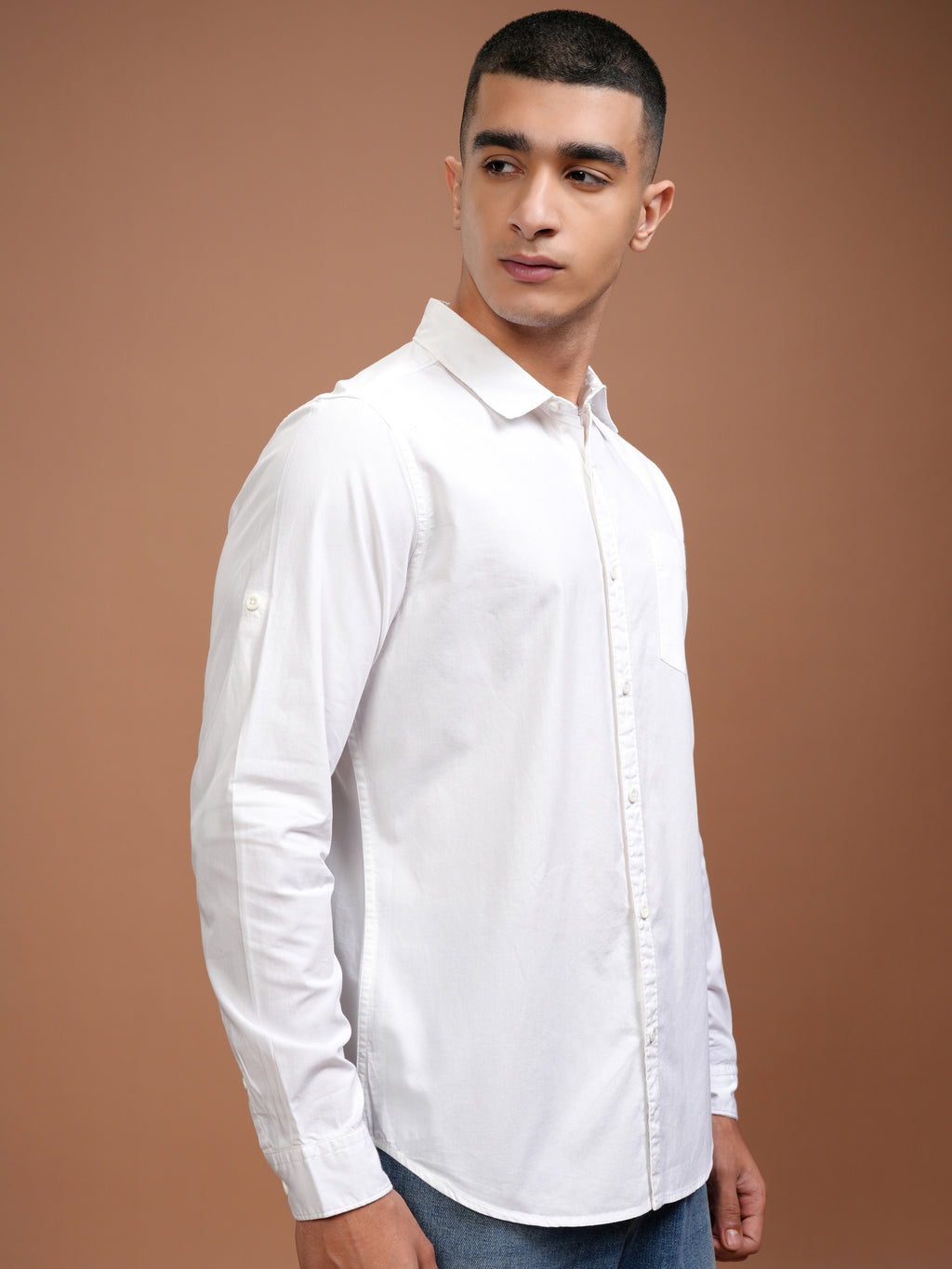 Mens White Slim Fit Solid Casual Shirt - White - Image 6