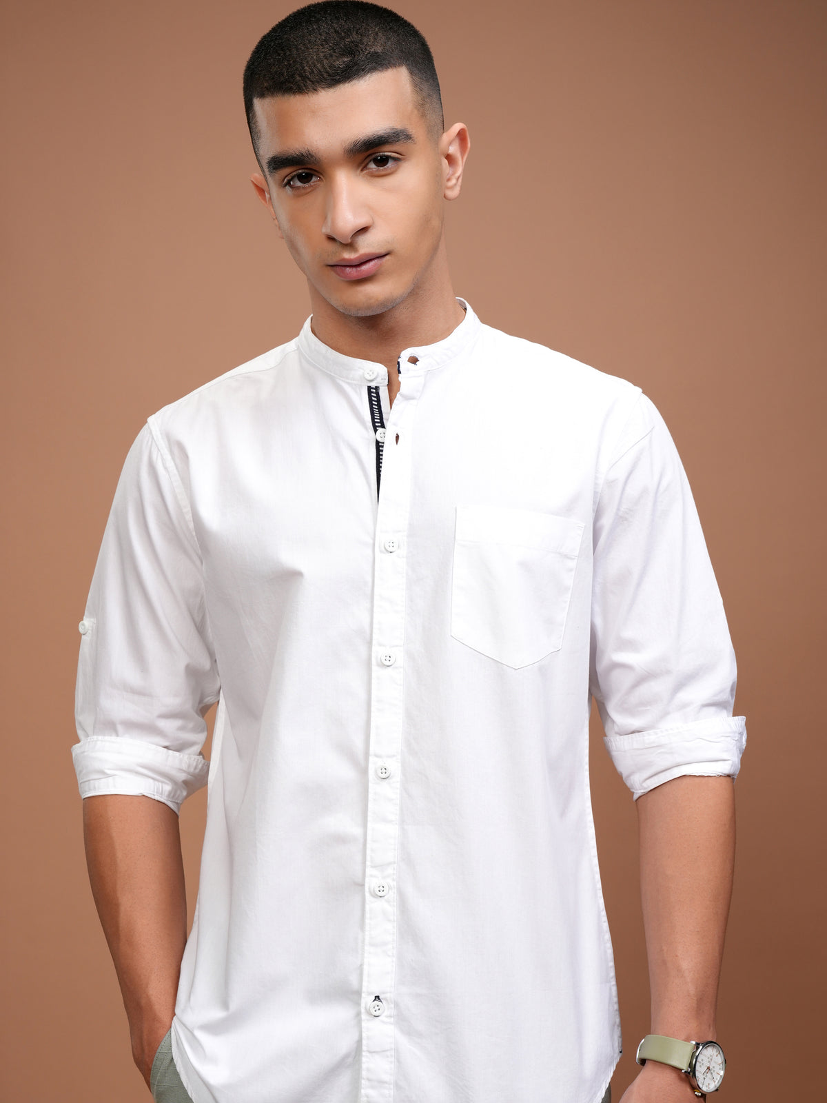 White Slim Fit Solid Long Sleeves Shirt - White - Image 1