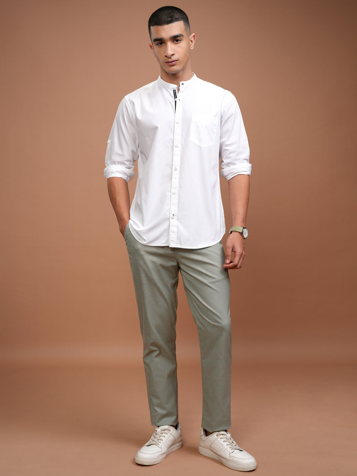 White Slim Fit Solid Long Sleeves Shirt - White - Image 2