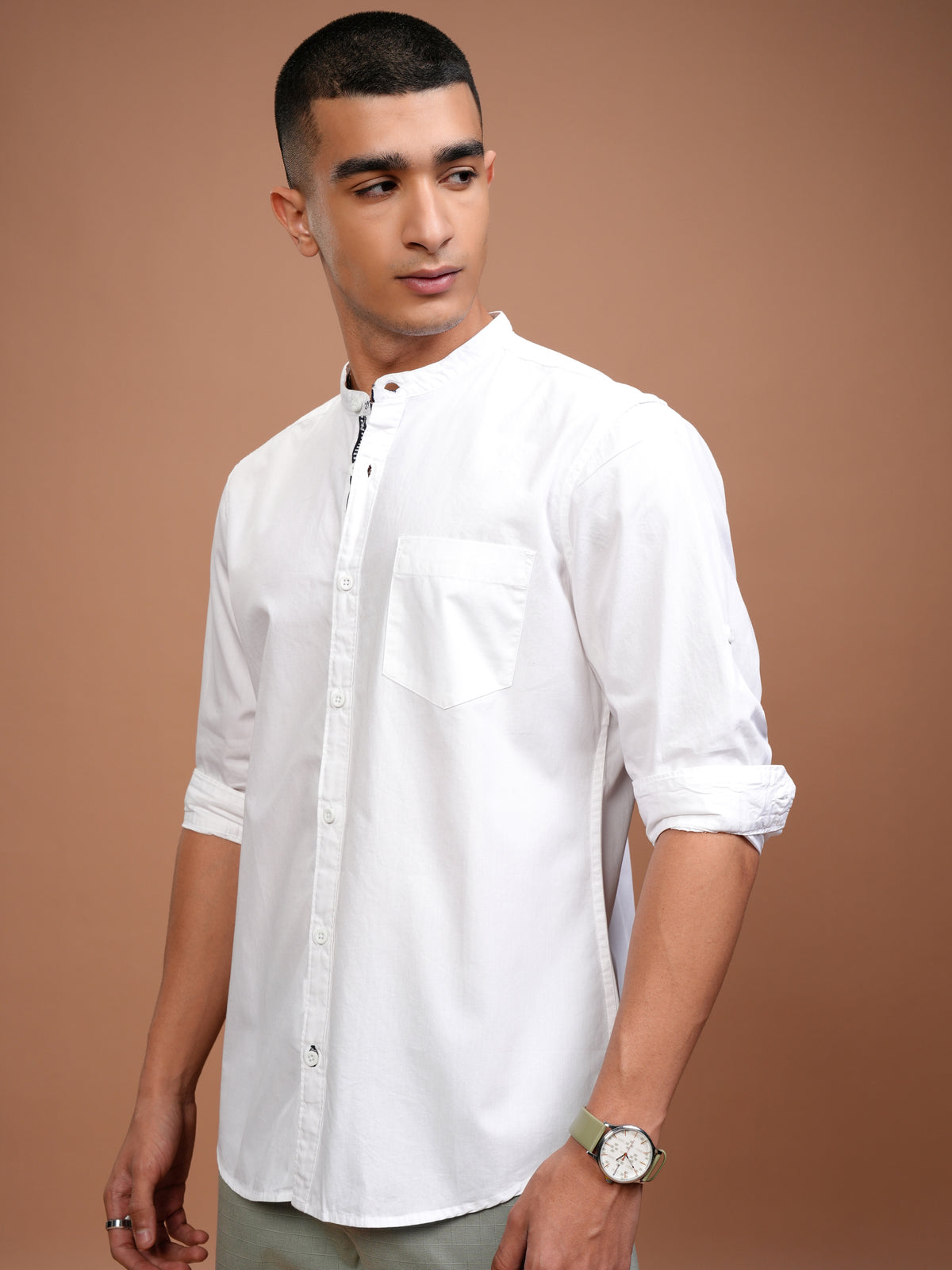 White Slim Fit Solid Long Sleeves Shirt - White - Image 4
