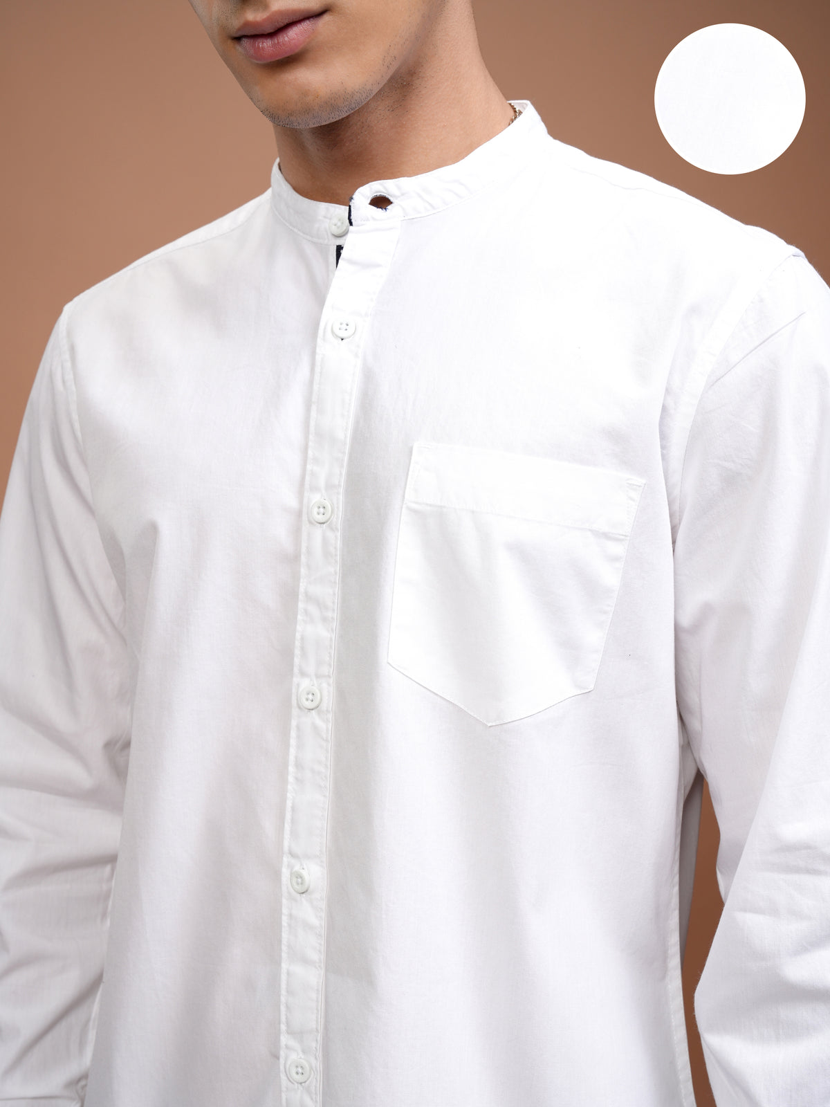 White Slim Fit Solid Long Sleeves Shirt - White - Image 5