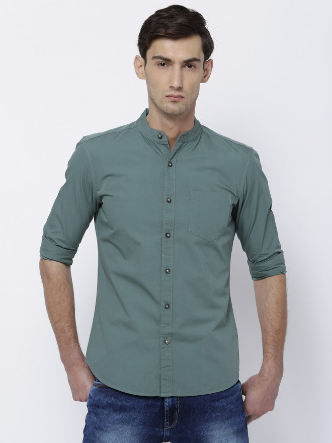 Mens Teal Blue Slim Fit Solid Casual Shirt - Teal - Image 2