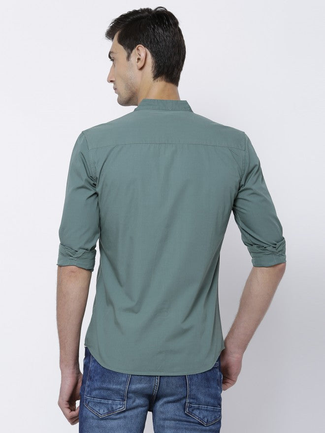 Mens Teal Blue Slim Fit Solid Casual Shirt - Teal - Image 3