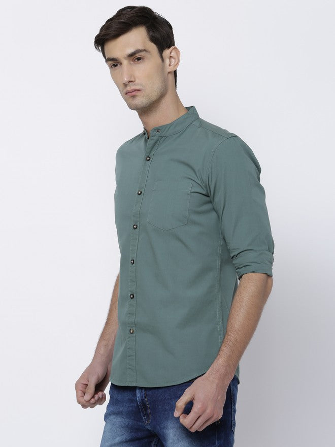 Mens Teal Blue Slim Fit Solid Casual Shirt - Teal - Image 4