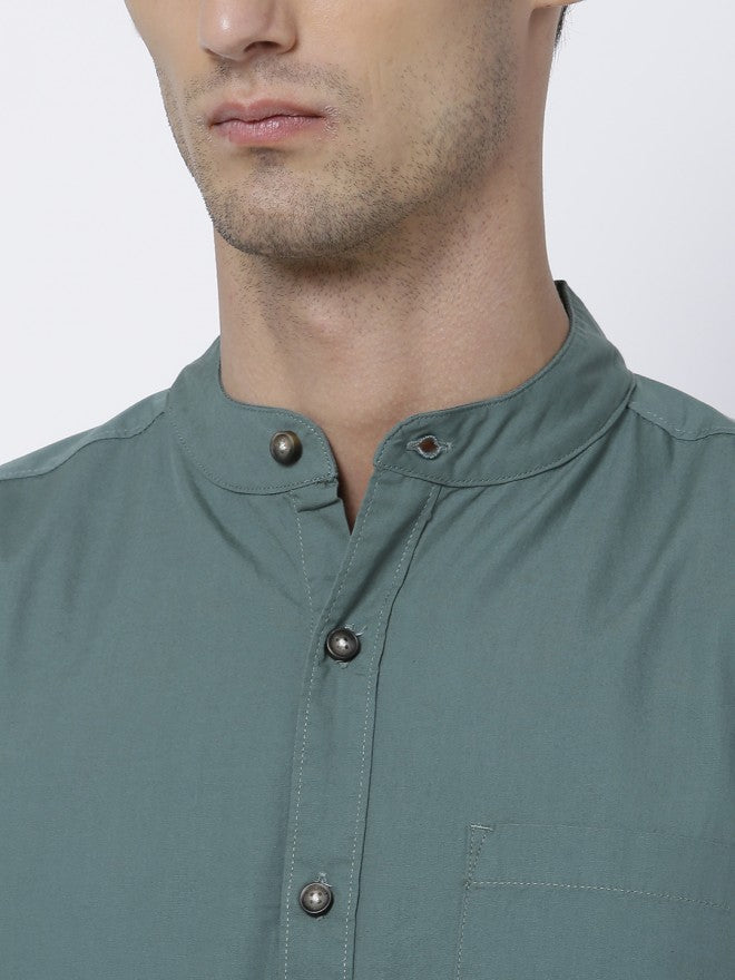 Mens Teal Blue Slim Fit Solid Casual Shirt - Teal - Image 5