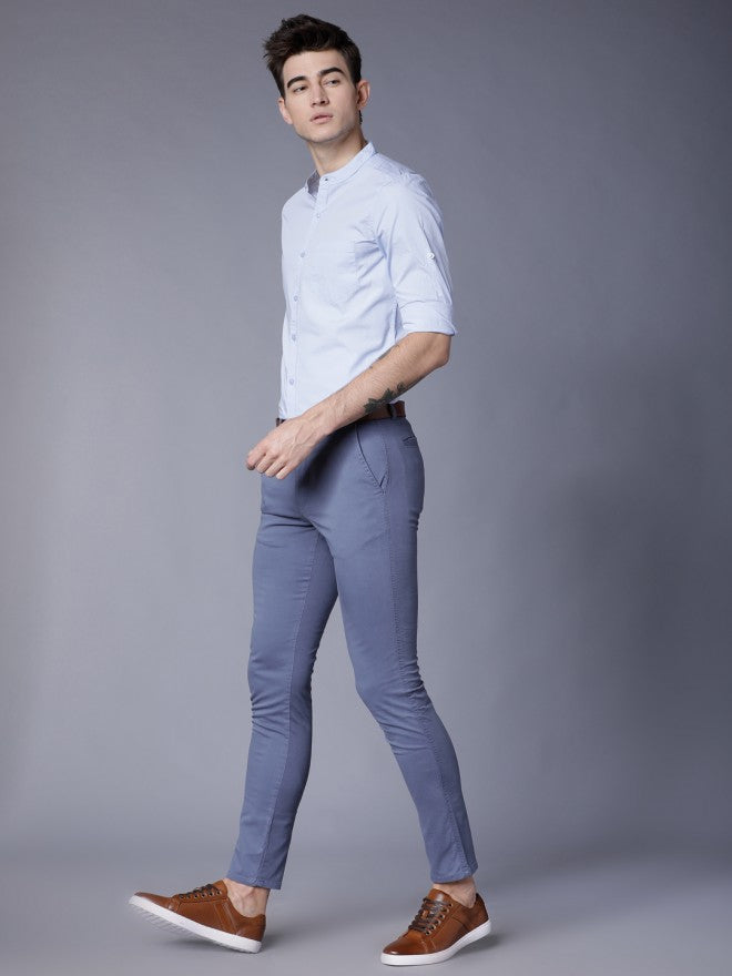 Mens Blue Slim Fit Solid Casual Shirt - Blue - Image 1