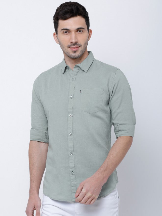 Mens Grey Slim Fit Solid Casual Shirt - Grey - Image 2