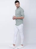 Mens Grey Slim Fit Solid Casual Shirt - Grey - Image 1