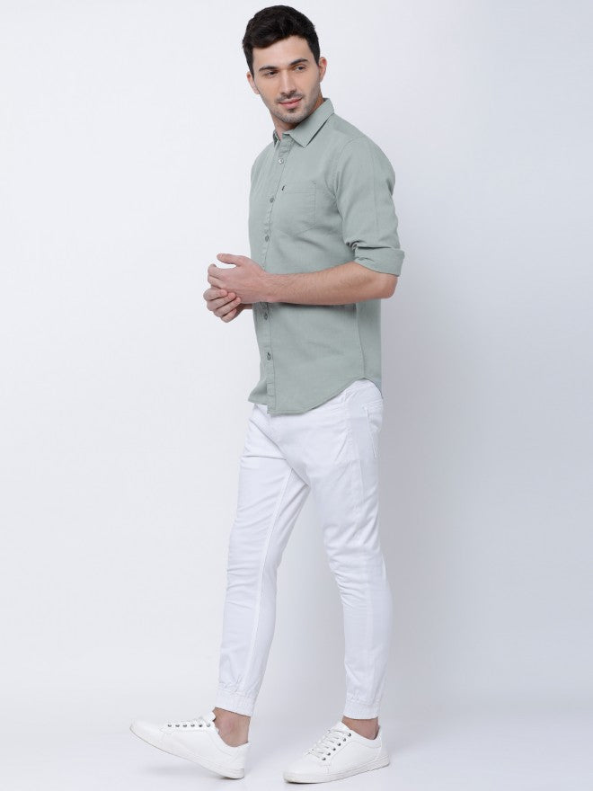 Mens Grey Slim Fit Solid Casual Shirt - Grey - Image 1
