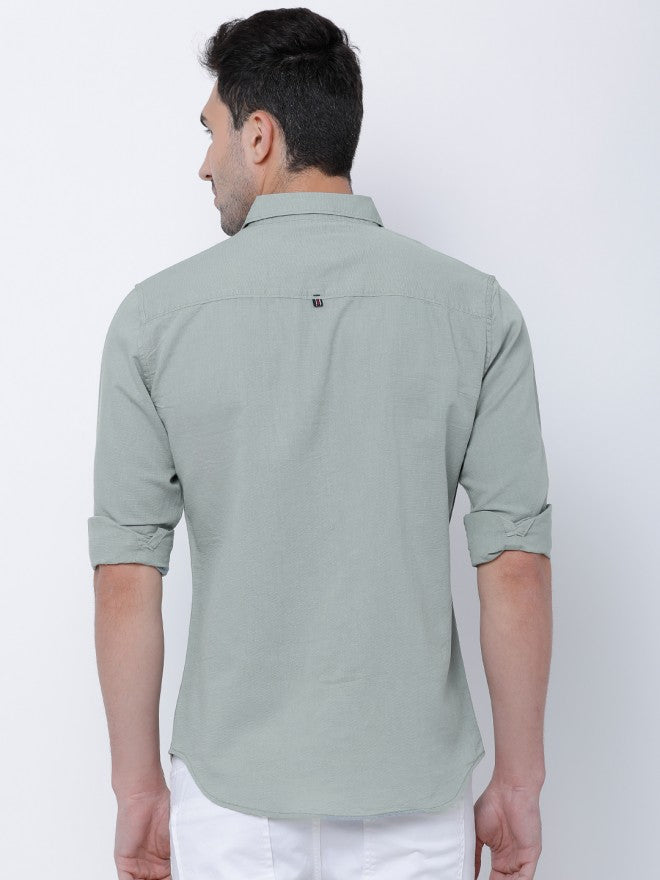 Mens Grey Slim Fit Solid Casual Shirt - Grey - Image 3