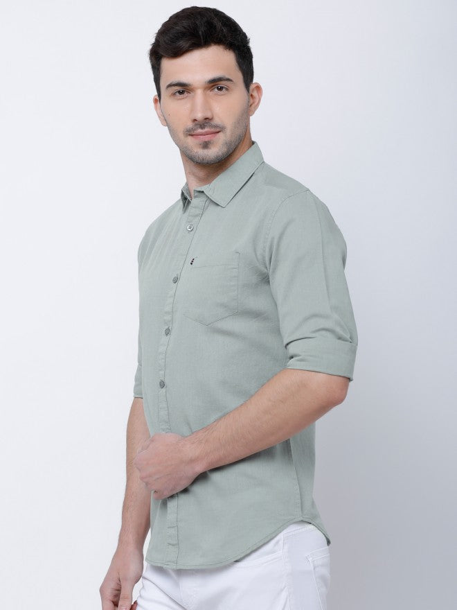 Mens Grey Slim Fit Solid Casual Shirt - Grey - Image 4
