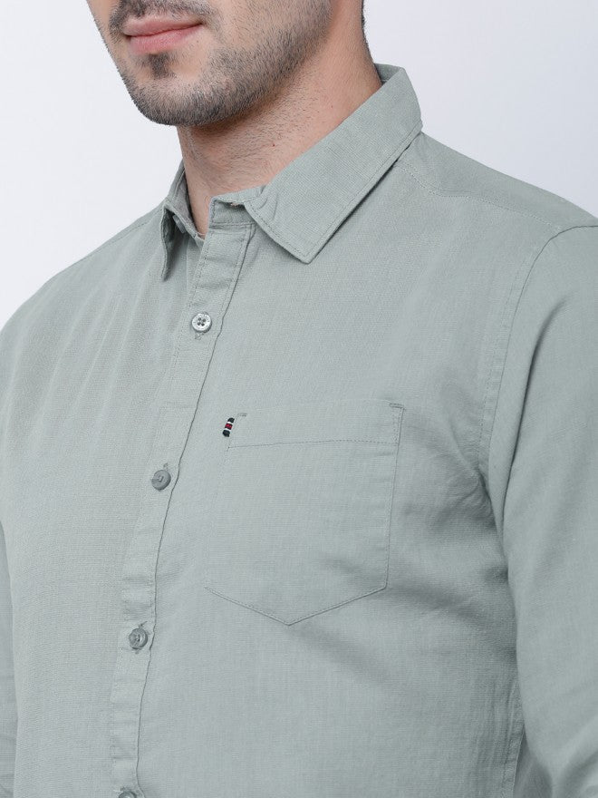 Mens Grey Slim Fit Solid Casual Shirt - Grey - Image 5