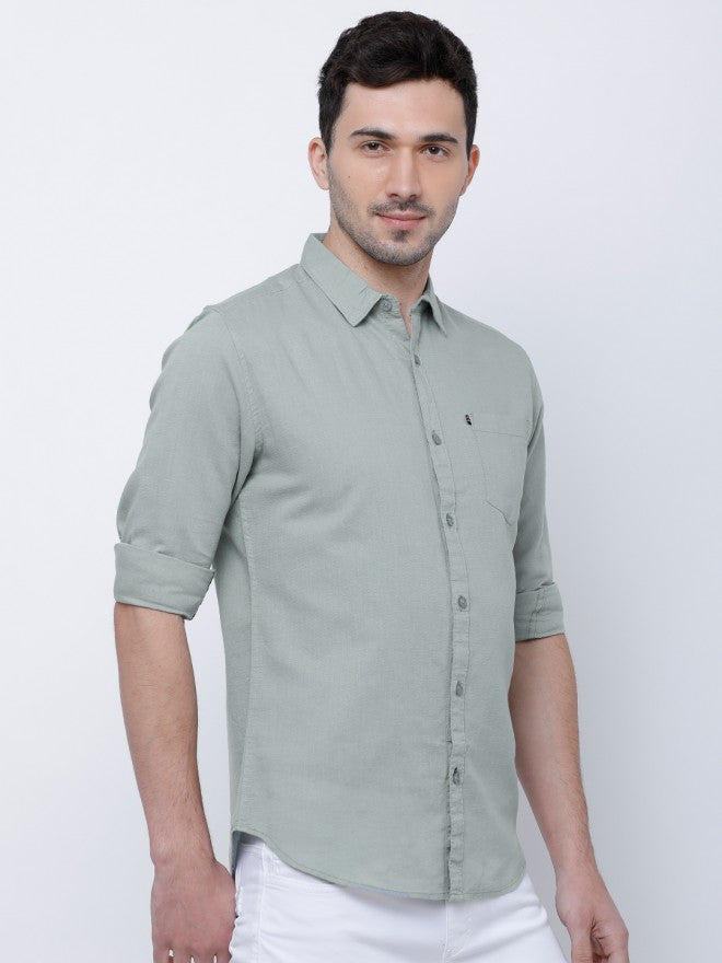 Mens Grey Slim Fit Solid Casual Shirt - Grey - Image 6