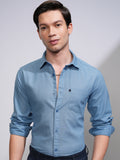 Mens Blue Slim Fit Solid Casual Shirt - Blue - Image 1