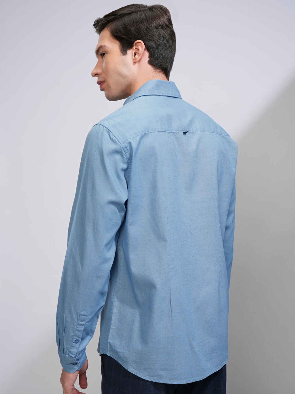 Mens Blue Slim Fit Solid Casual Shirt - Blue - Image 3