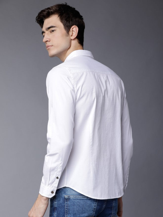 Mens White Slim Fit Solid Casual Shirt - White - Image 3