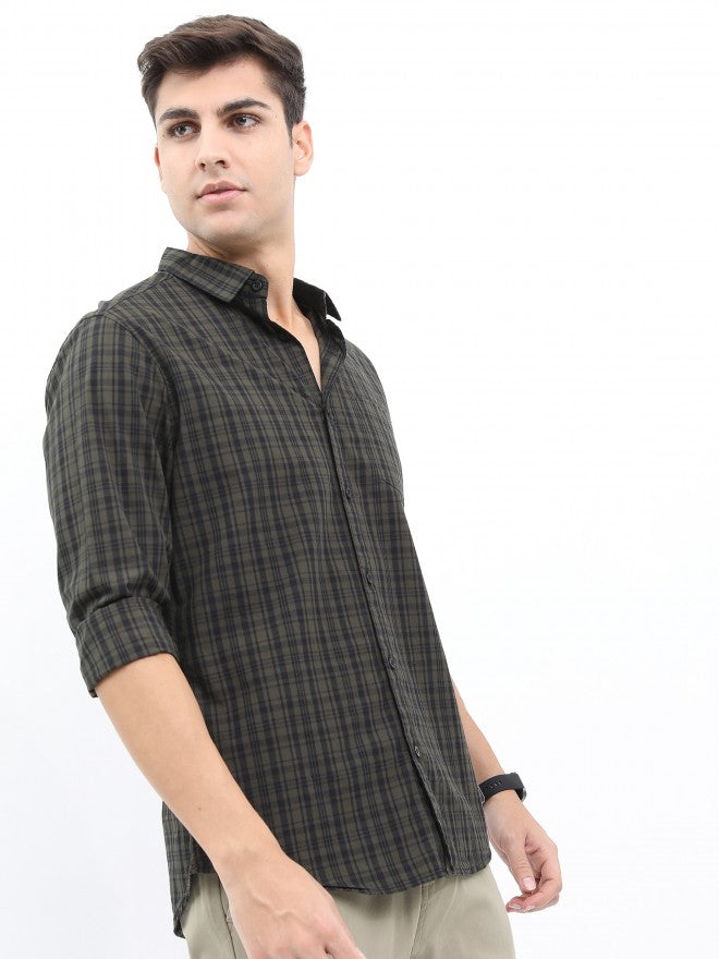 Highlander Men Olive/Black Slim Fit Casual Shirt - Olive - Image 6