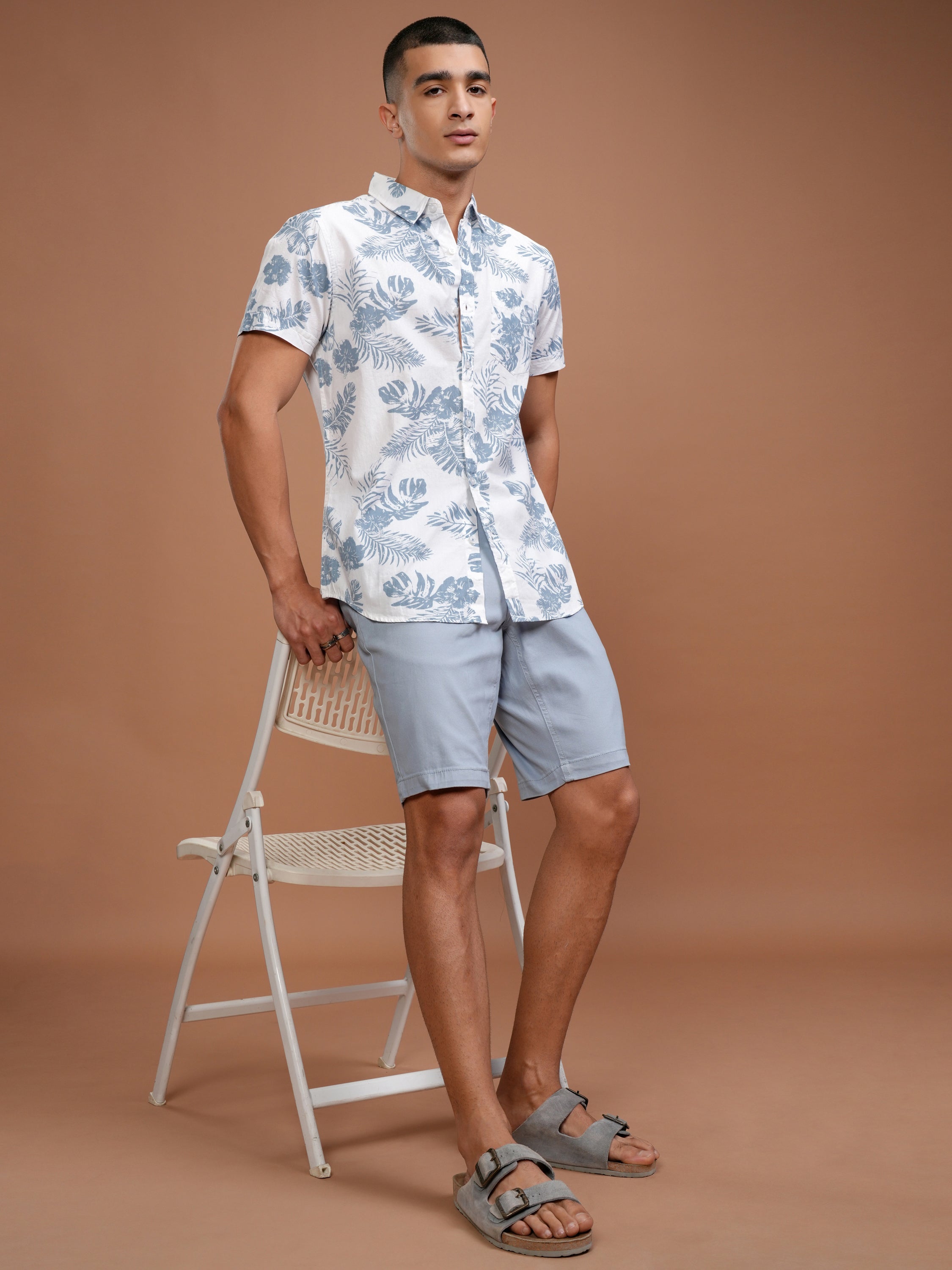 Mens White & Blue Slim Fit Printed Casual Shirt - White - Image 2