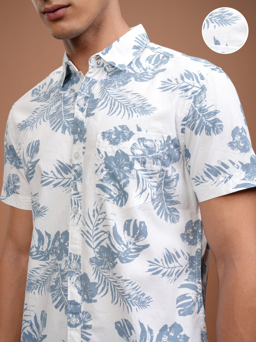 Mens White & Blue Slim Fit Printed Casual Shirt - White - Image 5