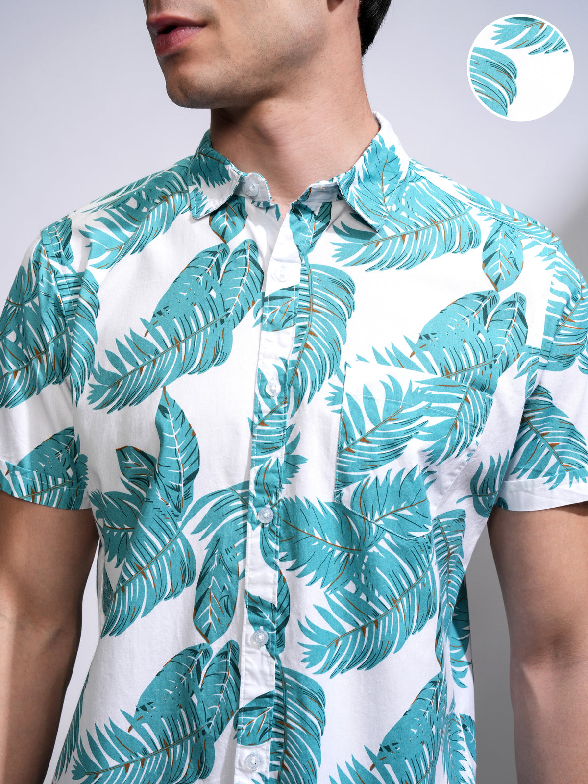 Mens Green & White Slim Fit Printed Casual Shirt - Green - Image 5