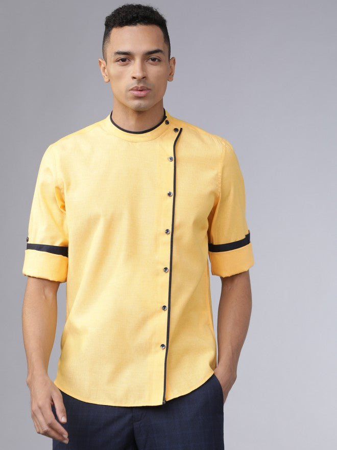 Yellow Slim Fit Solid Long Sleeves Shirt - Yellow - Image 2