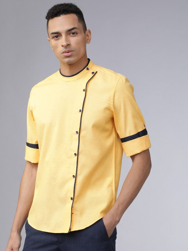 Yellow Slim Fit Solid Long Sleeves Shirt - Yellow - Image 1