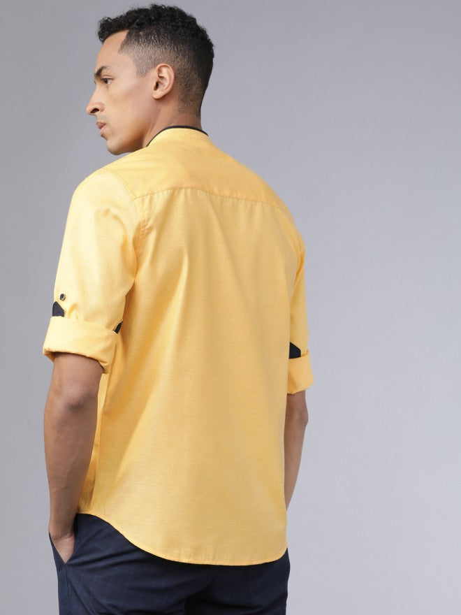Yellow Slim Fit Solid Long Sleeves Shirt - Yellow - Image 3