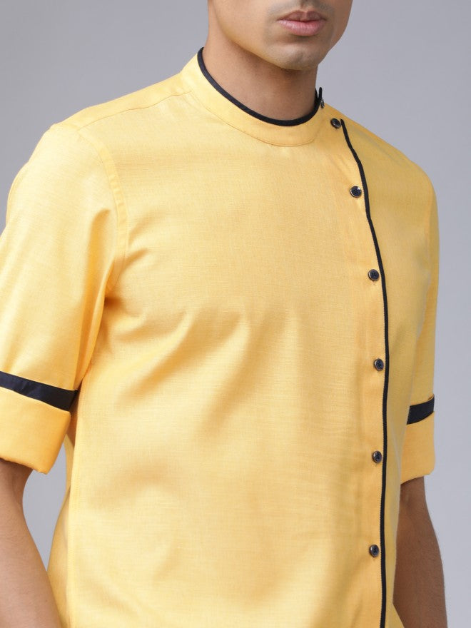 Yellow Slim Fit Solid Long Sleeves Shirt - Yellow - Image 4