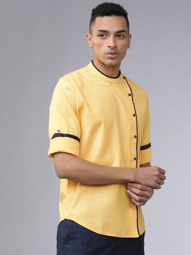 Yellow Slim Fit Solid Long Sleeves Shirt - Yellow - Image 6