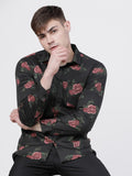 Mens Black/Maroon Slim Fit Printed Casual Shirt - Black - Image 1