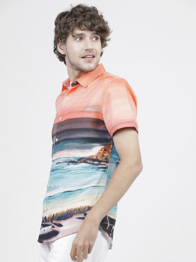 Mens White Slim Fit Printed Casual Shirt - White - Image 4