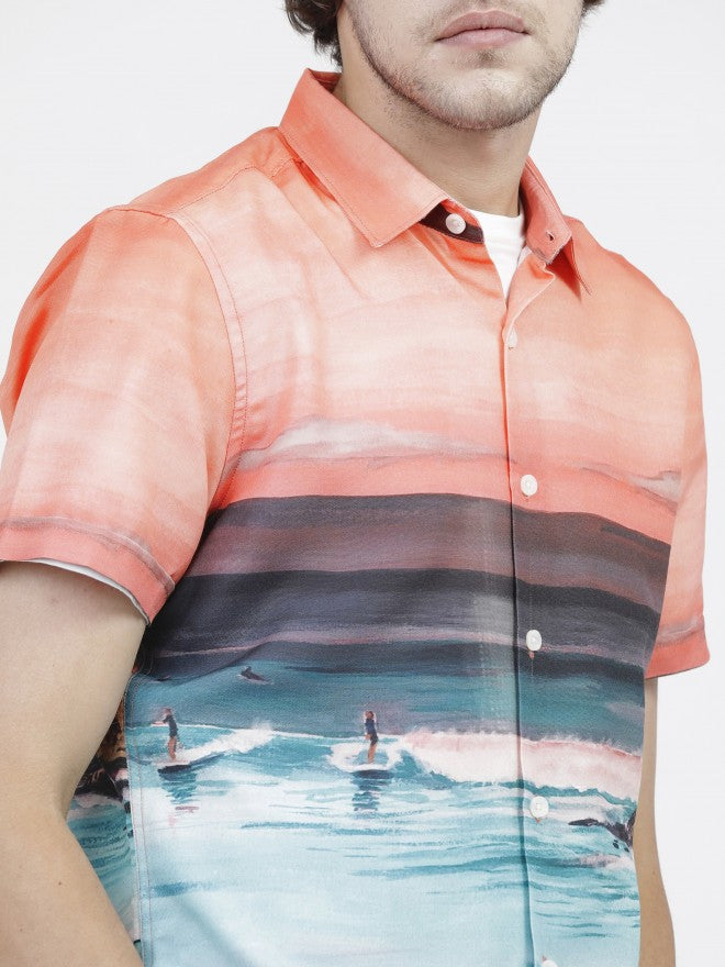 Mens White Slim Fit Printed Casual Shirt - White - Image 6