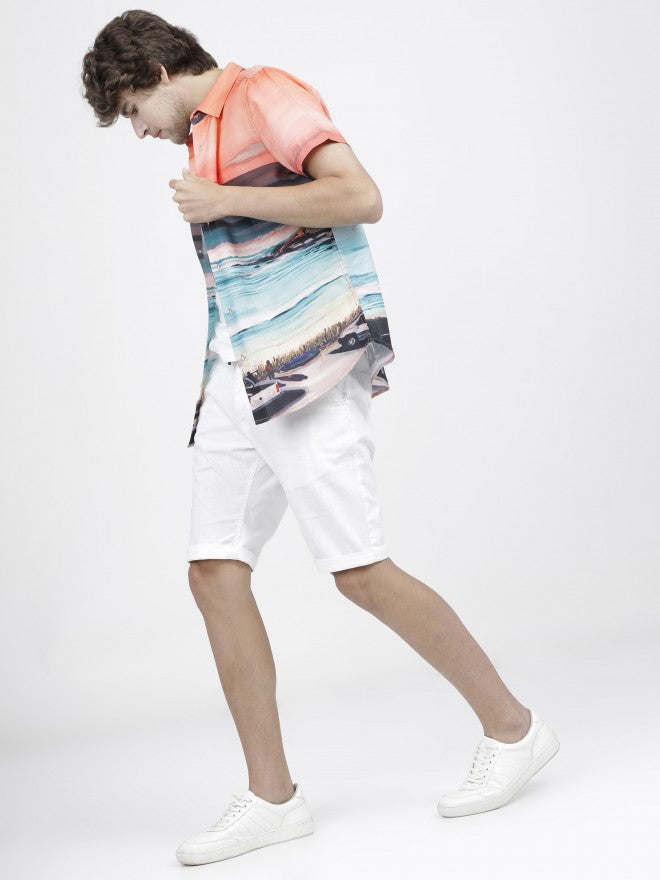 Mens White Slim Fit Printed Casual Shirt - White - Image 7