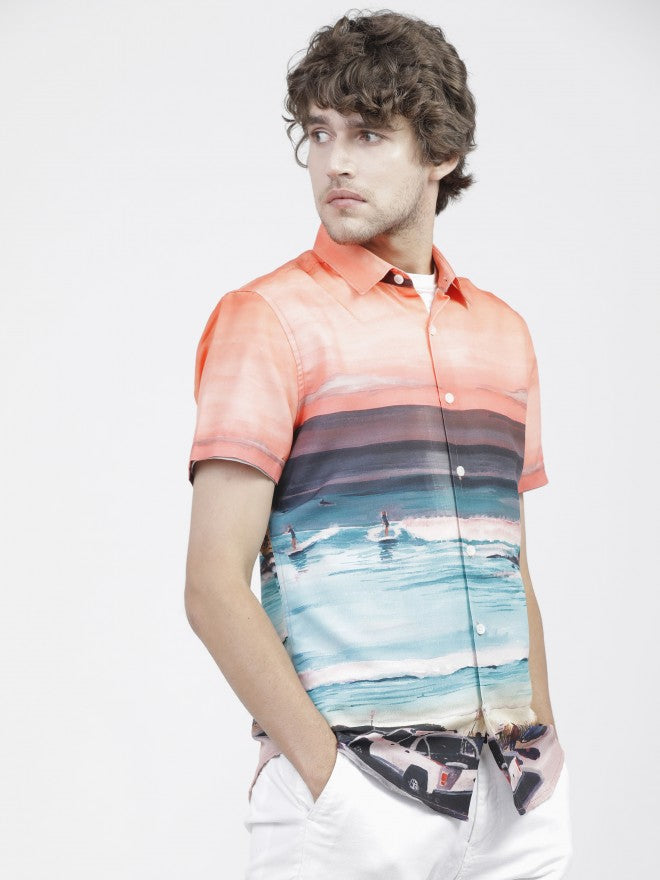 Mens White Slim Fit Printed Casual Shirt - White - Image 8