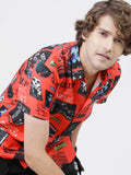 Mens Red & Black Slim Fit Printed Casual Shirt - Red - Image 1