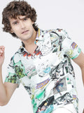 Mens Grey Slim Fit Printed Casual Shirt - Grey - Image 1