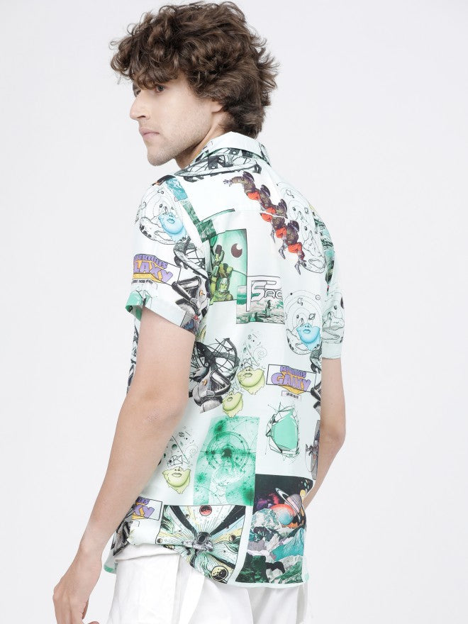 Mens Grey Slim Fit Printed Casual Shirt - Grey - Image 3