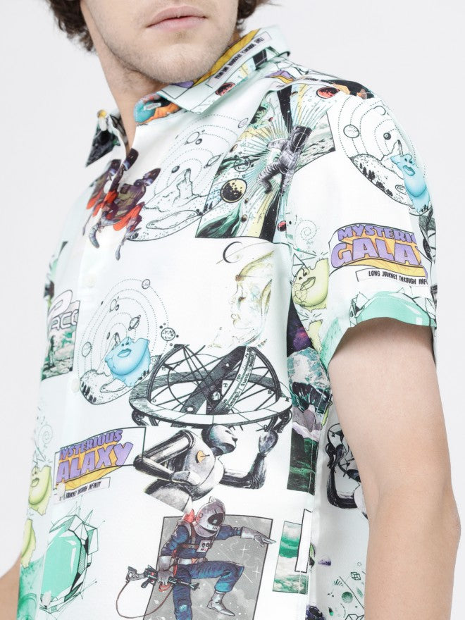 Mens Grey Slim Fit Printed Casual Shirt - Grey - Image 4