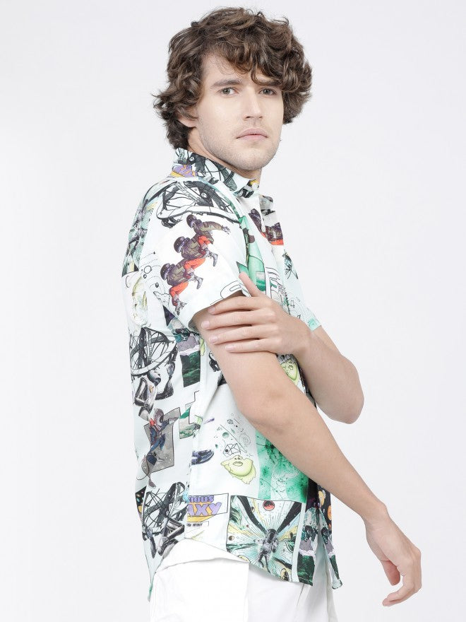 Mens Grey Slim Fit Printed Casual Shirt - Grey - Image 6