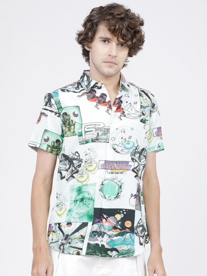 Mens Grey Slim Fit Printed Casual Shirt - Grey - Image 7