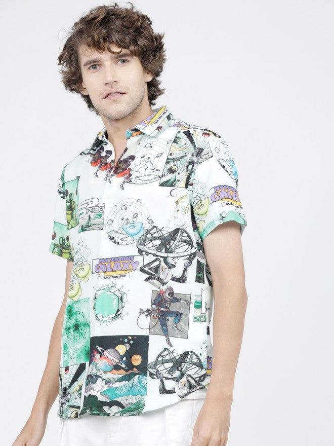 Mens Grey Slim Fit Printed Casual Shirt - Grey - Image 8