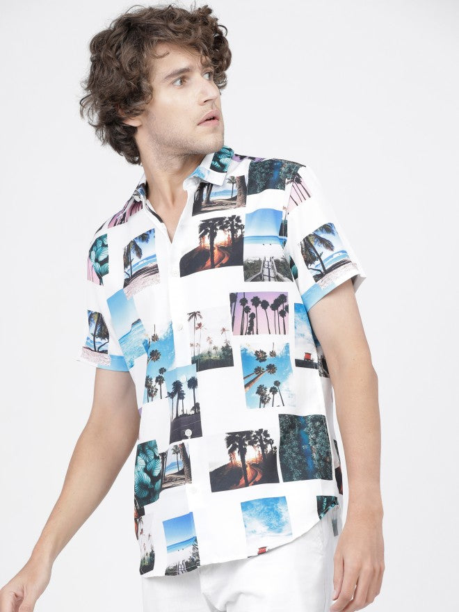 Mens Multi Slim Fit Printed Casual Shirt - Multi - Image 2