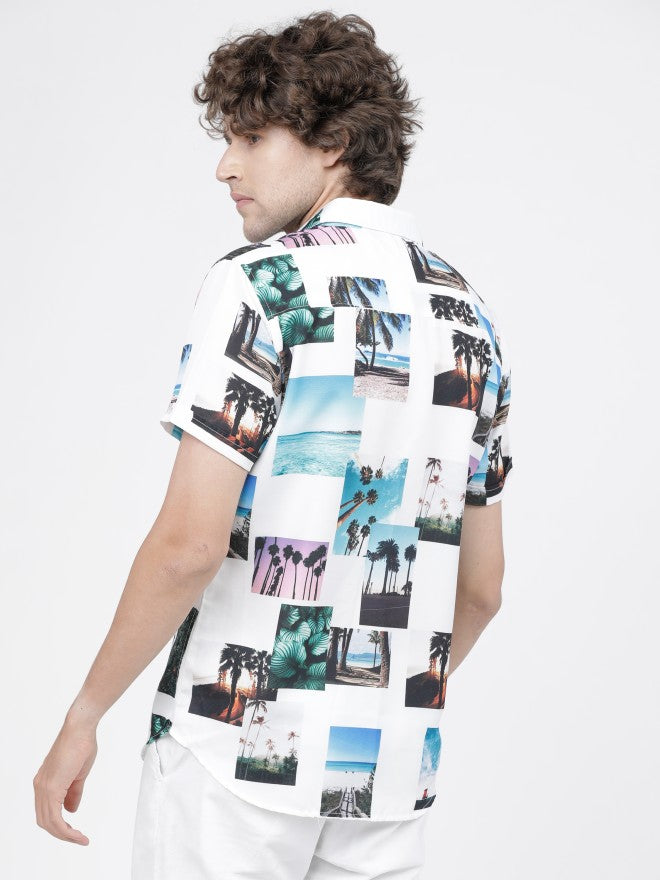 Mens Multi Slim Fit Printed Casual Shirt - Multi - Image 3