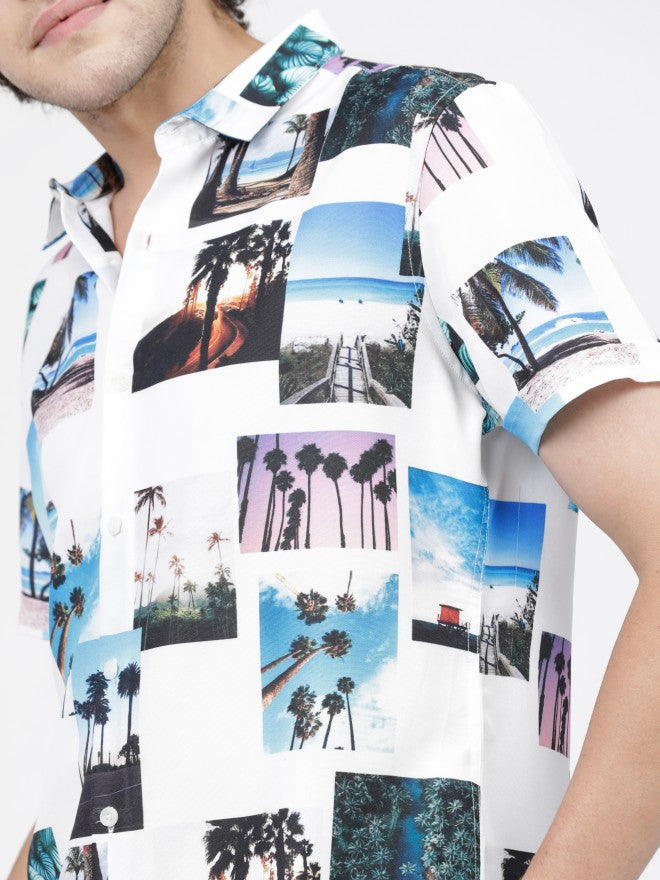 Mens Multi Slim Fit Printed Casual Shirt - Multi - Image 4