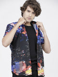 Mens Blue/Multi Slim Fit Printed Casual Shirt - Blue - Image 1