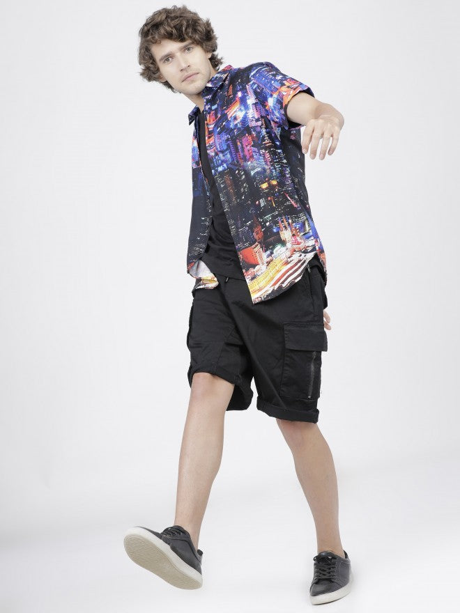 Mens Blue/Multi Slim Fit Printed Casual Shirt - Blue - Image 5