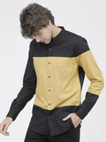 Mens Black/Yellow Slim Fit Colourblocked Casual Shirt - Black - Image 1