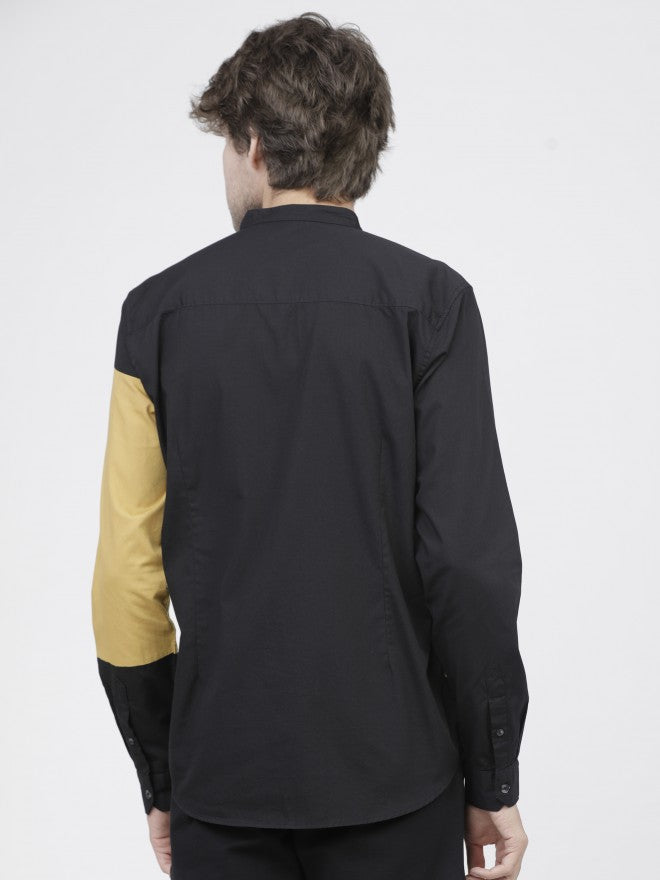 Mens Black/Yellow Slim Fit Colourblocked Casual Shirt - Black - Image 4