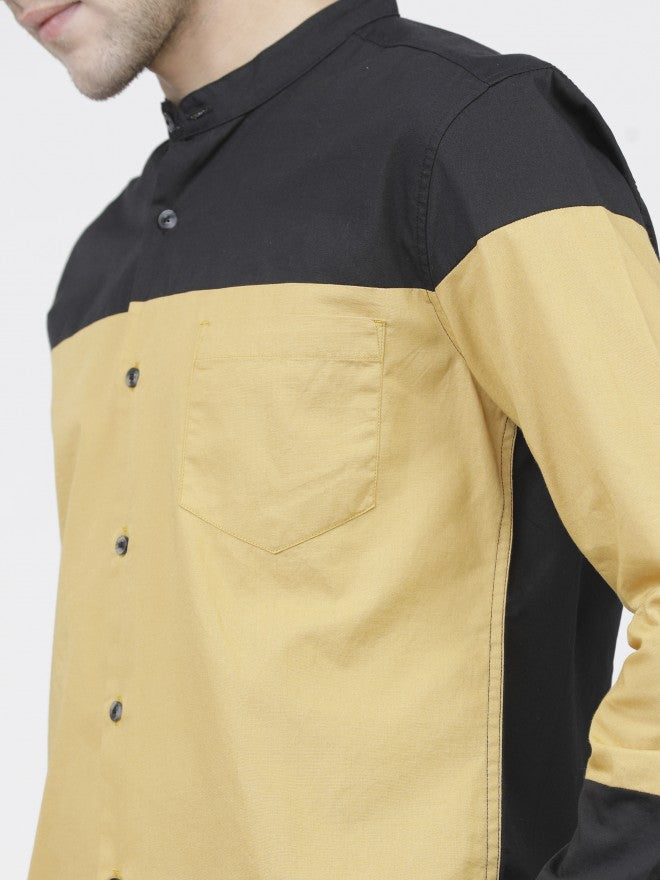 Mens Black/Yellow Slim Fit Colourblocked Casual Shirt - Black - Image 5